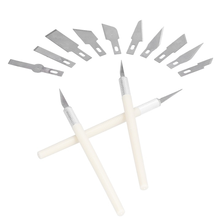 Set 13 cutite pentru modelare, de precizie, lame interschimbabile, plastic/otel inoxidabil, 15.5 cm, cutie depozitare, negru [4]