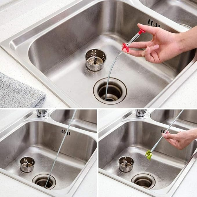 Sarpe pentru desfundat tevi, cu carlig, flexibil, metal/plastic, multifunctional, lungime 60 cm, rosu [7]