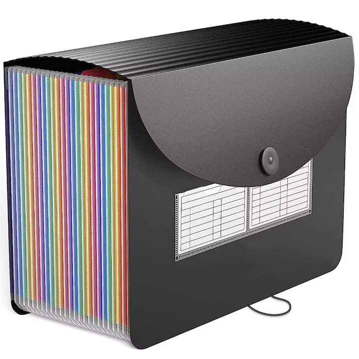 Mapa pentru documente A4 cu 25 compartimente, organizator portabil cu etichete multicolore, capacitate mare, polipropilena rezistenta, 24 x 33 x 3 cm, negru [7]