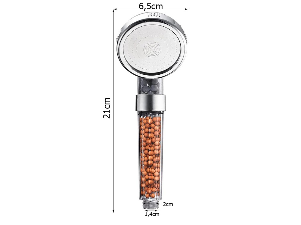 Para de dus, plastic, granule anticalcar, filet standard de 1/2 inch, argintiu, 21 cm [10]