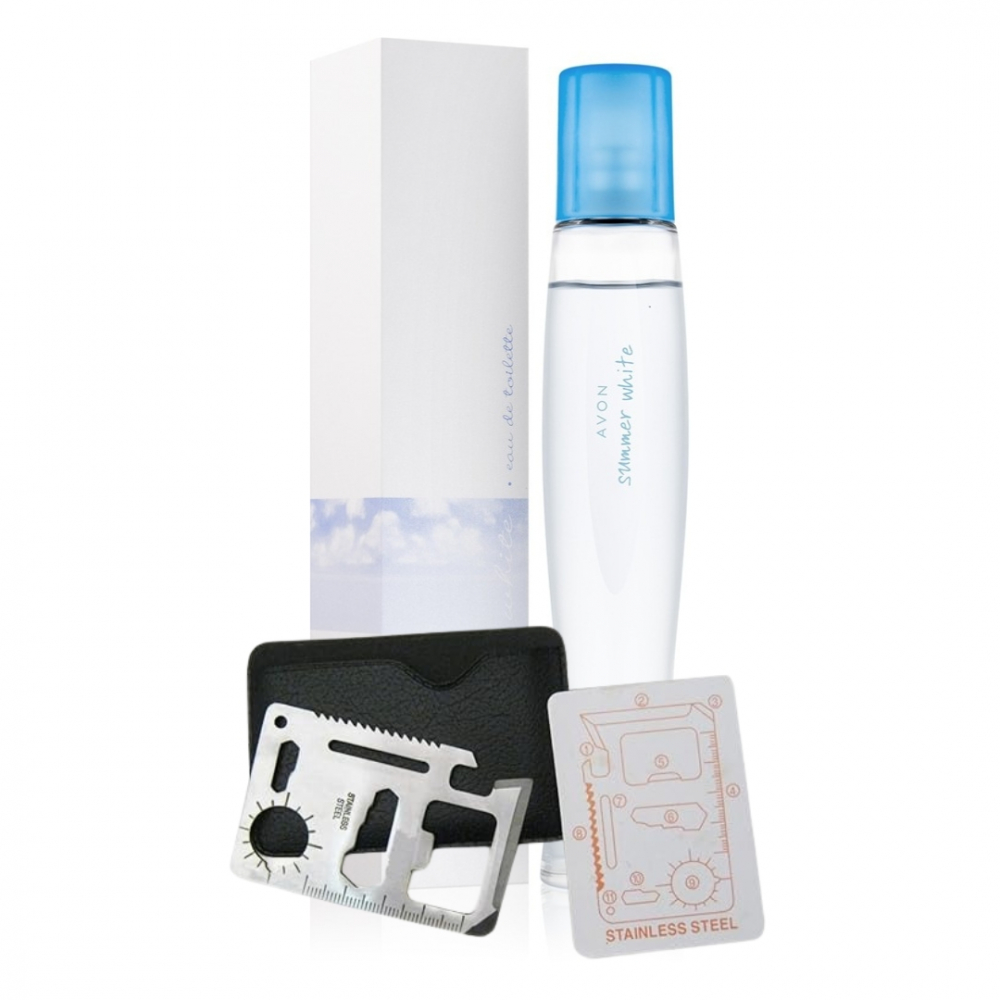 Set apa de toaleta Summer White 50 ml si card multifunctional Dactylion, de supravietuire, otel inoxidabil