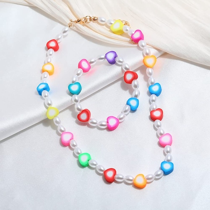 Set creatie bijuterii pentru copii, bratari, cercei, coliere, 480 margele, 24 modele, 2 role snur, 13 x 19 x 2 cm, multicolor [5]