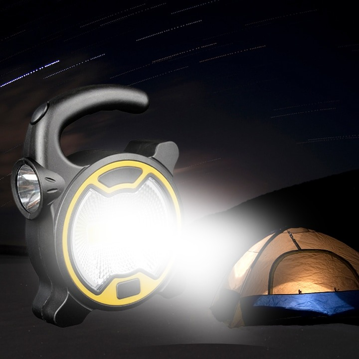 Lanterna camping, LED, lumina rece, 13 x 9.5 x 3 cm, forma ergonomica, 2 moduri de iluminare, negru/galben [11]