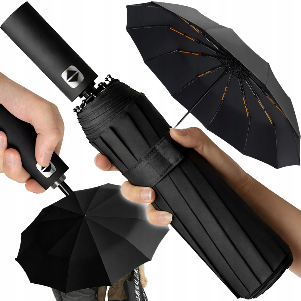 Umbrela, deschidere automata, protectie UV 50+, pliabila, 12 spite, diametru 105 cm, negru [11]