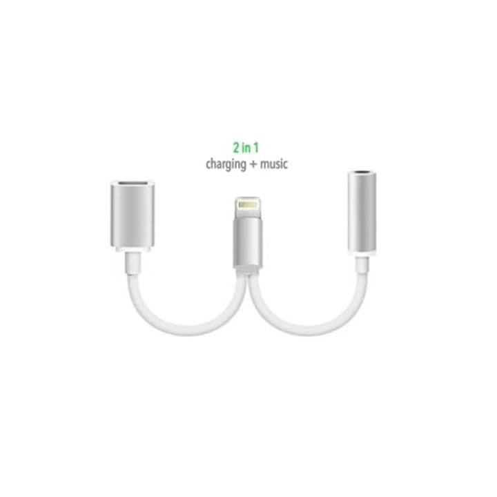 Adaptor 2 in 1 pentru iPhone, casti si incarcator, Lightning/jack 3.5 mm, argintiu [4]