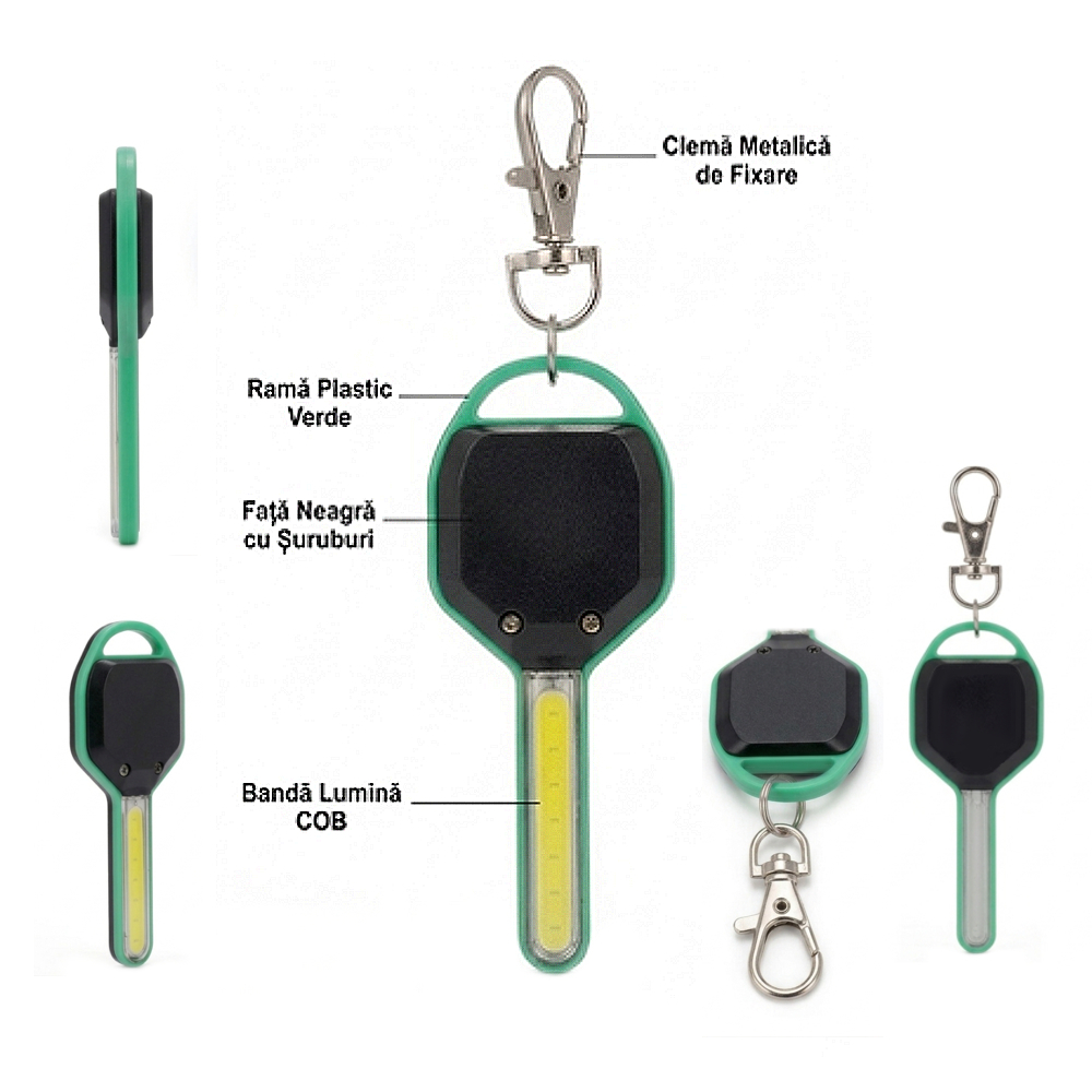 Lanterna compacta breloc COB LED multifunctionala, iluminare intensa, portabila, verde 8.5 cm [3]