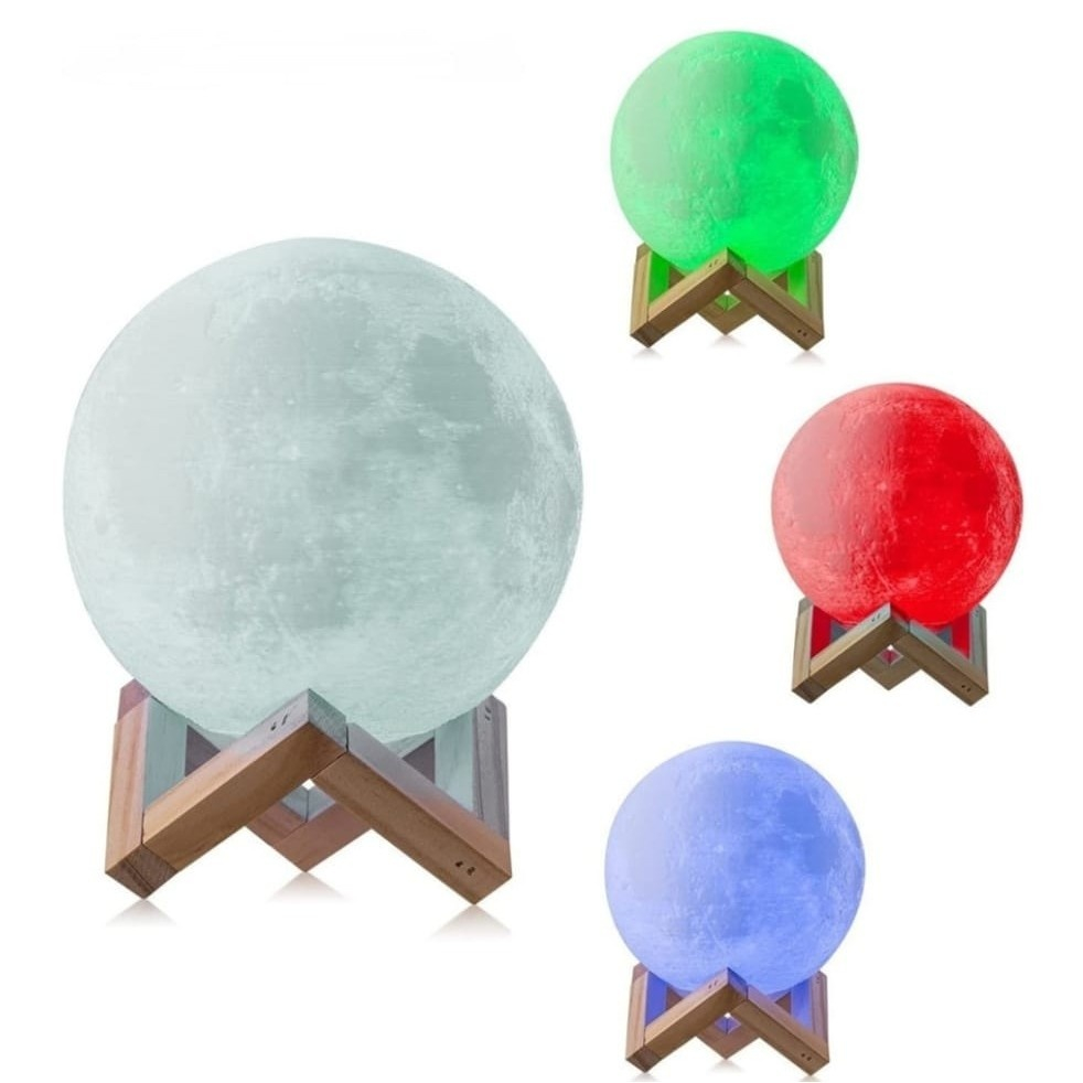 Lampa de veghe LED, luna 3D, multicolor, stand plastic, alimentare cu baterii, portabila, decorativa, diametru 8 cm [12]
