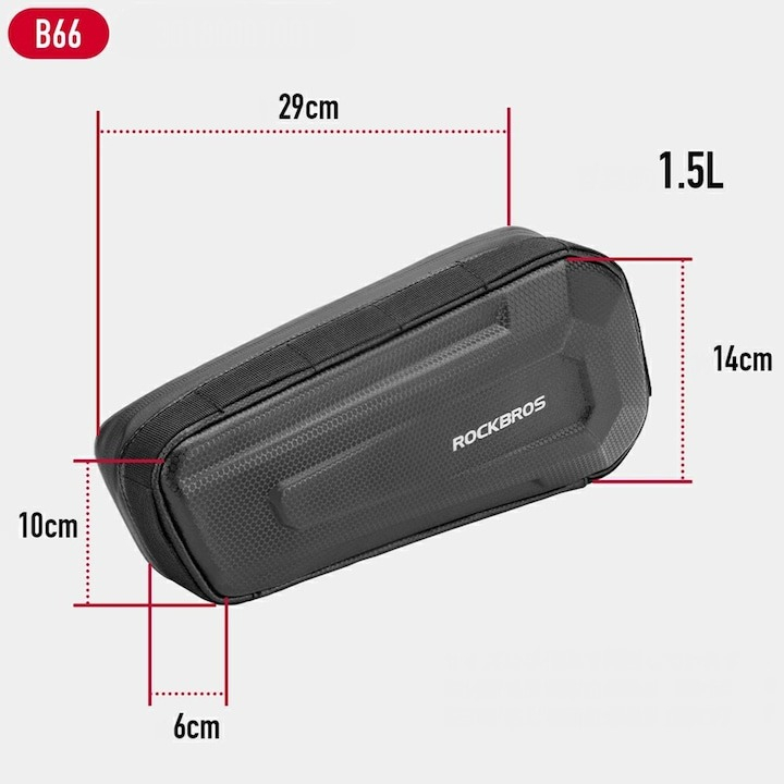 Geanta pentru bicicleta, prindere pe cadru, 1.5l, impermeabila, 6 x 10 x 29 cm, negru [3]