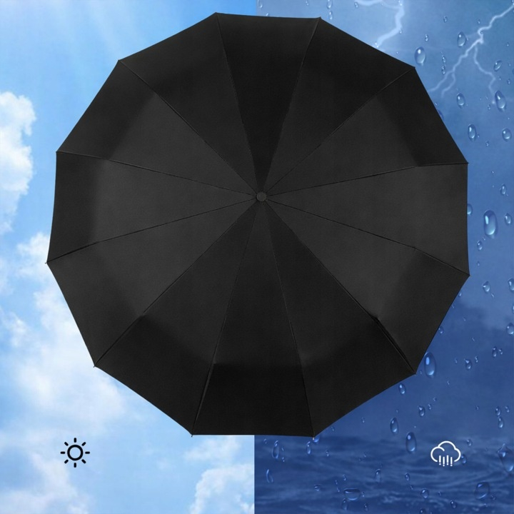 Umbrela, deschidere automata, protectie UV 50+, pliabila, 12 spite, diametru 105 cm, negru [7]
