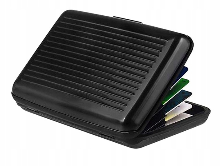 Portcard din metal inoxidabil, securizat, compartimentat tip acordeon, sistem inchidere magnetica, ultrasubtire si rezistent, 11 x 7.5 x 2 cm, negru [3]