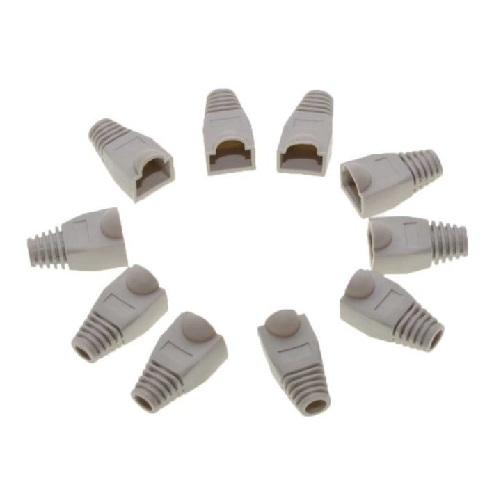 Set 10 bucati manson de protectie pentru mufe internet, RJ 45, gri