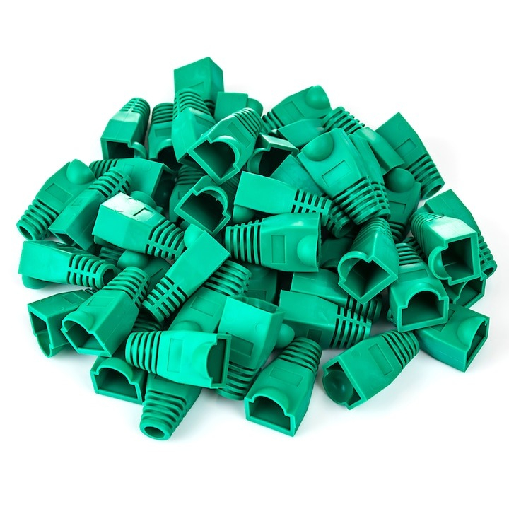 Set 50 bucati manson de protectie pentru mufe internet, RJ 45, verde