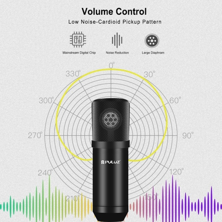 Microfon cu condensator, de studio, compatibil cu Android si iOS, otel/aliaj de zinc, negru [4]