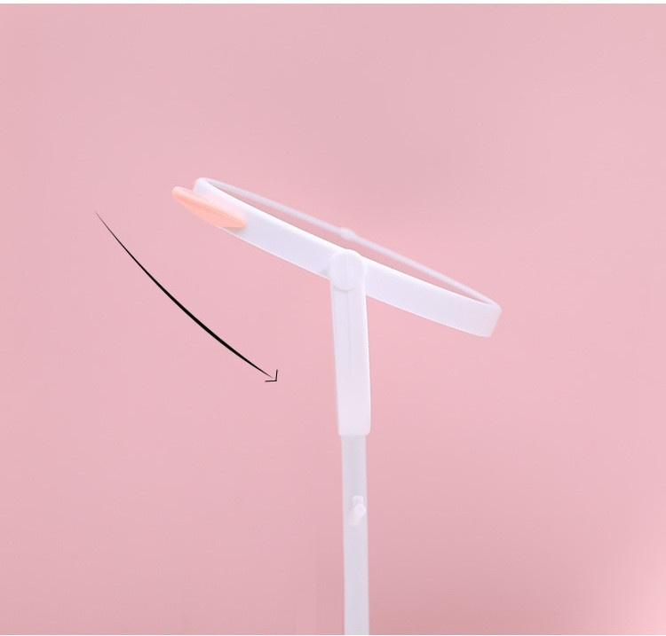 Oglinda cosmetica, model cu urechi, rotativa 360°, diametru 15 cm, plastic, suport pentru bijuterii, 30 x 16.5 cm, alb/roz [2]