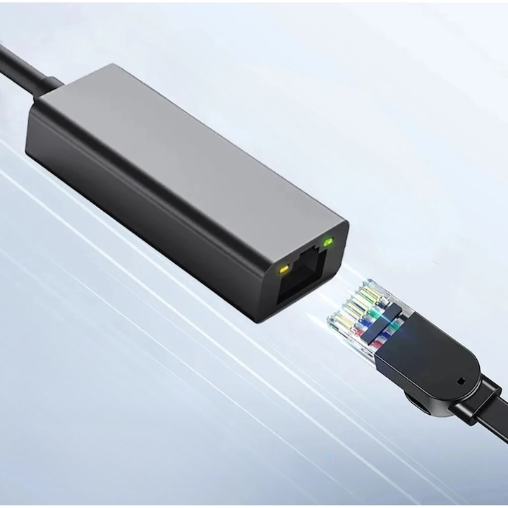 Adaptor USB–RJ45, Ethernet, 1000 Mbps, USB 3.0/2.0, Plug&Play, aluminiu, pentru tableta, PC, laptop, argintiu, 2.3 x 15.8 cm [2]