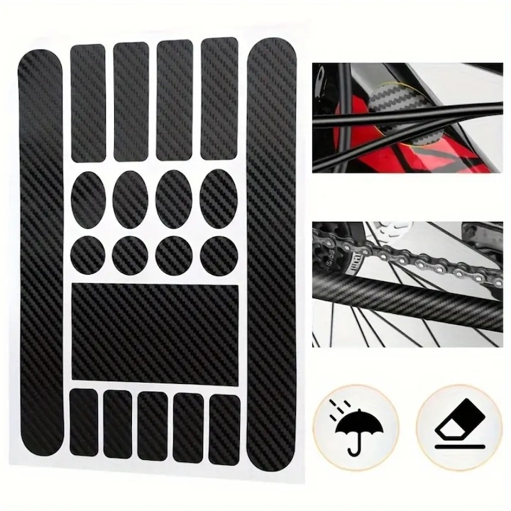 Set 20 autocolante pentru bicicleta, lipire pe cadru, protectie impotriva zgarieturilor, dimensiuni si forme diferite, negru [9]
