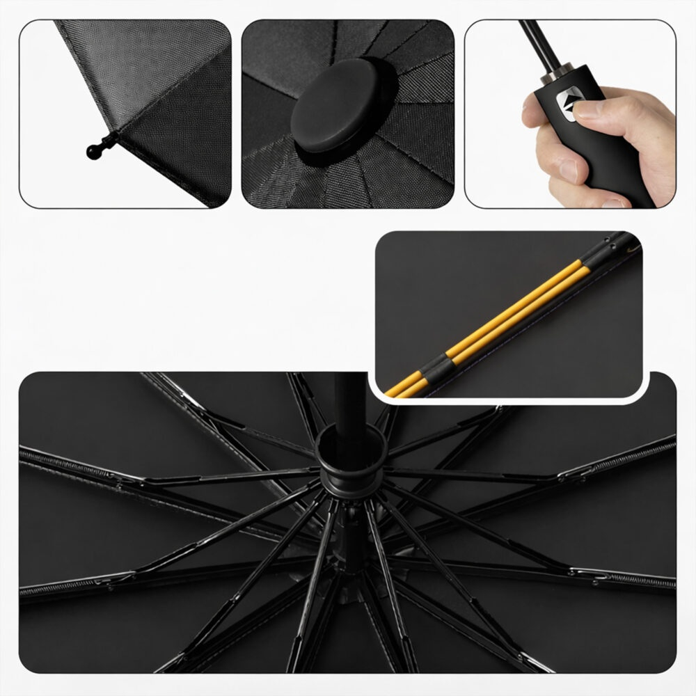 Umbrela, deschidere automata, protectie UV 50+, pliabila, 12 spite, diametru 105 cm, negru [13]
