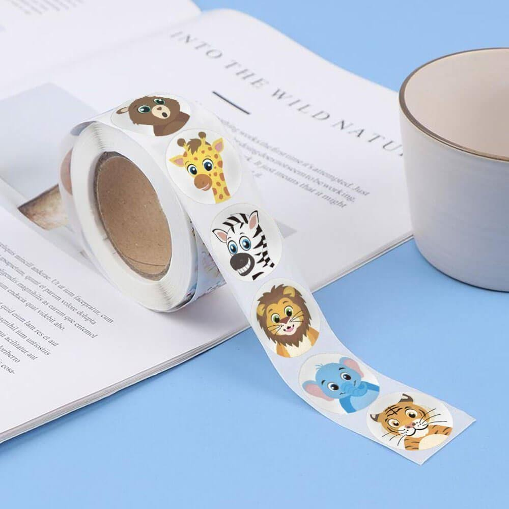 Set 500 etichete autoadezive, cu animale, pentru copii, 8 modele, 6 x 2.6 cm, multicolor, universale [2]