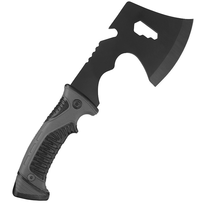 Topor camping, multifunctional, lama otel, maner cauciuc, 30 cm, husa protectie, gri [2]