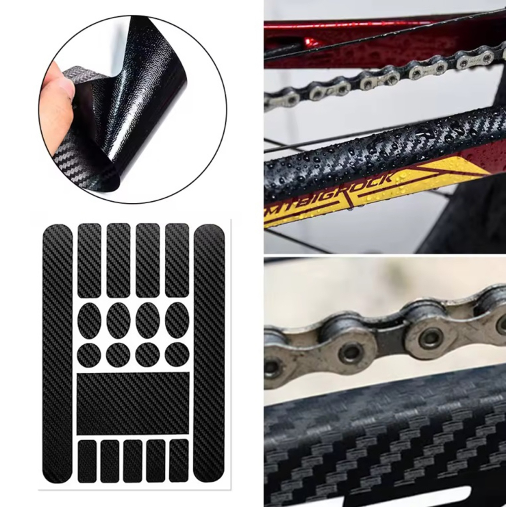 Set 20 autocolante pentru bicicleta, lipire pe cadru, protectie impotriva zgarieturilor, dimensiuni si forme diferite, negru [14]