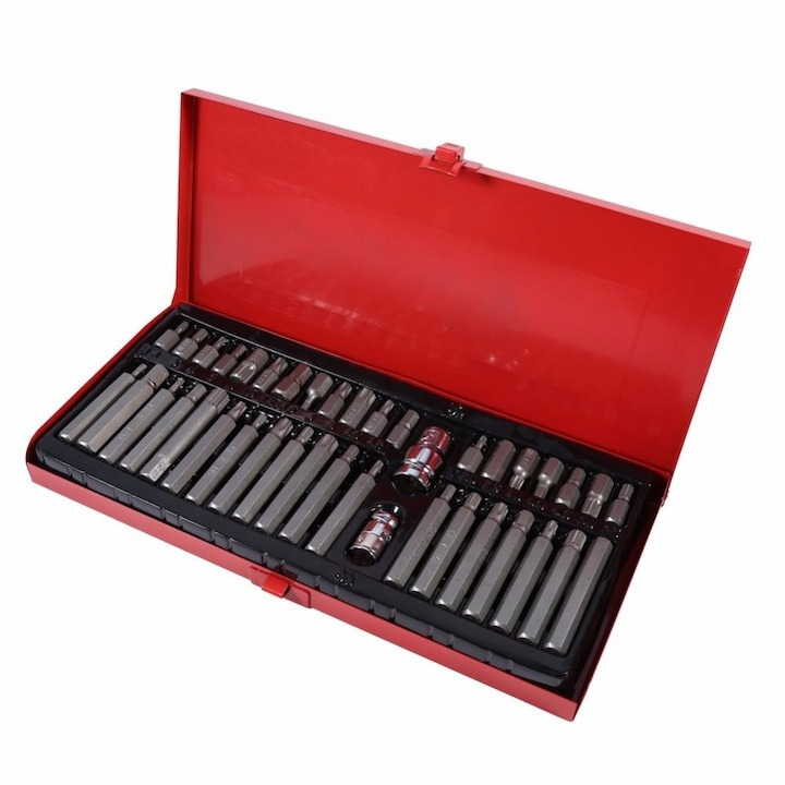 Trusa biti torx, hex si spline, chei imbus, adaptor 1/2'' si 3/8'', 40 piese, rosie [3]