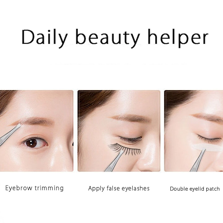 Penseta pentru sprancene, otel inoxidabil, lungime 8.5 cm, varf oblic, argintiu [2]