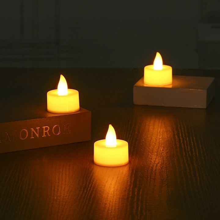 Set 24 lumanari LED, rotunde, tip pastila, lumina calda, 3.6 cm, plastic, pentru decor, petreceri [3]