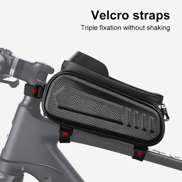 Geanta pentru cadru bicicleta, suport pentru telefon, 1l, impermeabila, 24 x 11.5 x 13.5 cm, negru [4]