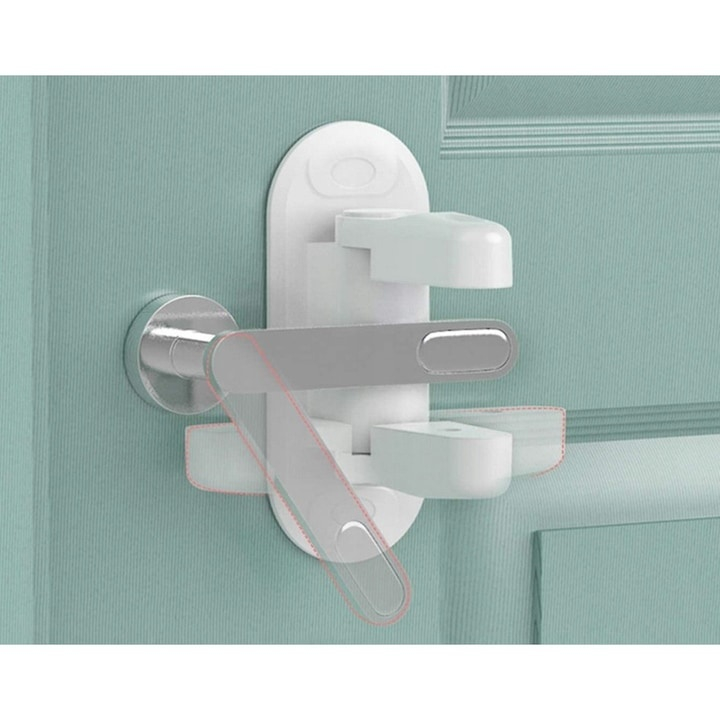 Set 2 bucati sistem de siguranta pentru copii, blocare maner, ABS, autoadeziv, montare pe usi, ferestre, 12 x 5 x 7.5 cm, alb [7]