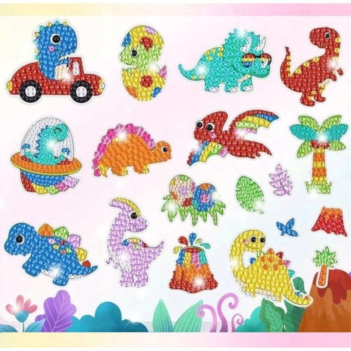 Set brelocuri cu diamante pentru copii, dinozauri, 15 modele, accesorii incluse, multicolor [9]