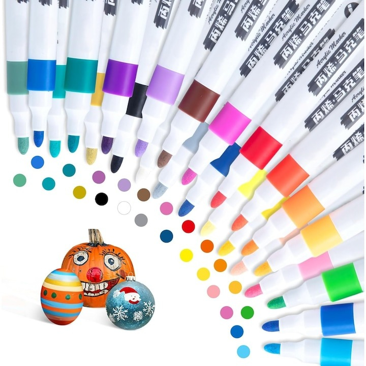 Set 80 markere acrilice, pentru hartie, sticla, piatra, lemn, panza, textile, uscare rapida, multicolor [14]
