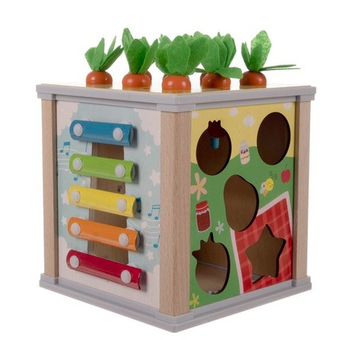 Cub educativ pentru copii, 6 in 1, diverse activitati, lemn, 16 x 15.5 x 15.5 cm, multicolor [4]