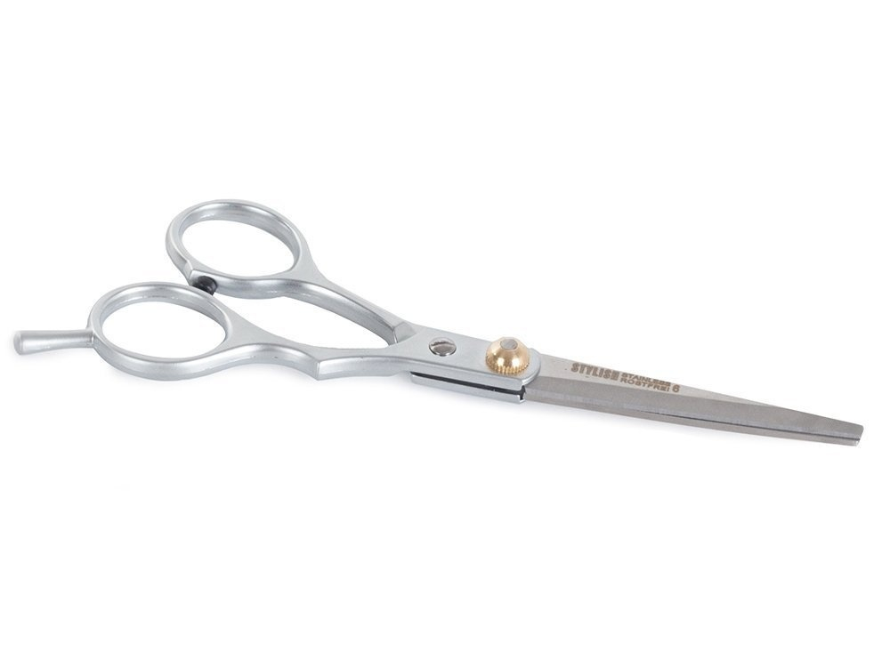 Foarfeca de tuns pentru coafura si frizerie, otel inoxidabil, 15 cm, design ergonomic, surub reglabil, lame 5.6 cm, ideala pentru incepatori, argintiu cu detalii aurii [11]