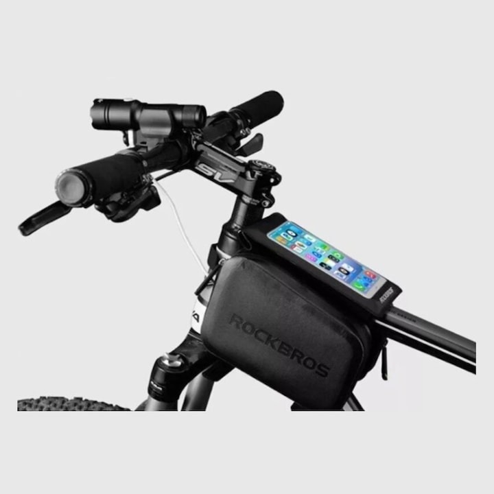 Geanta pentru bicicleta, impermeabila IPX6, husa pentru telefon, diagonala max 6", negru [8]