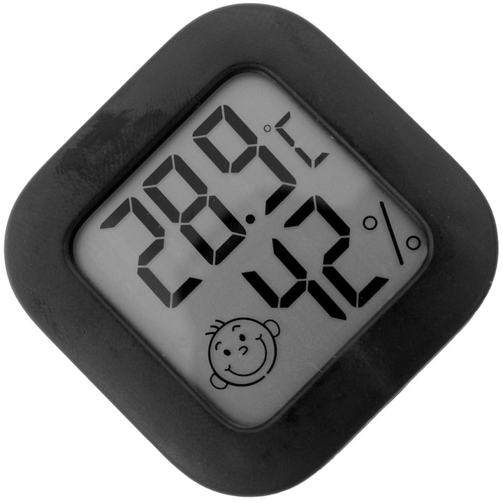 Termometru si higrometru digital, LCD, de camera, masurare -10°C + 70°C, plastic, 45 x 45 x 13 mm, negru [7]