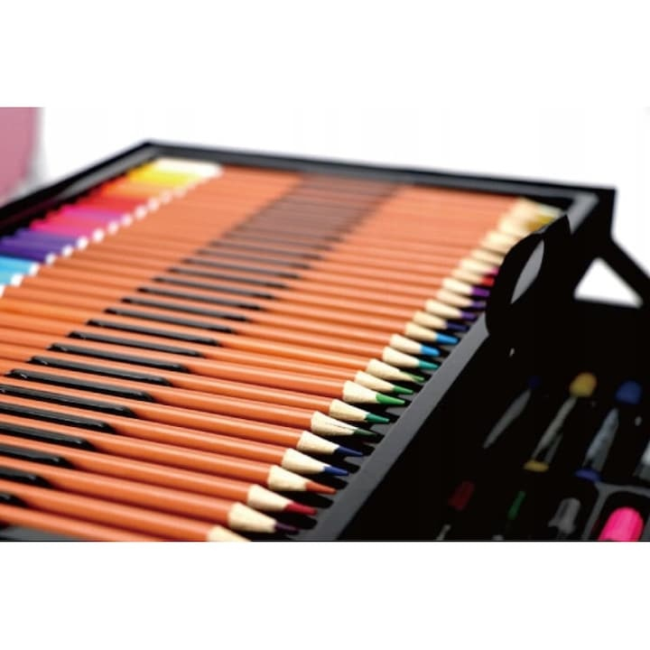 Set creativ de pictura si desen pentru copii, 145 piese, model dinozaur, 34 x 23 x 8 cm, albastru, valiza metalica pentru depozitare [7]