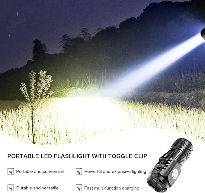 Lanterna LED, 5 moduri de iluminare, ABS, protectie IPX4, incarcare USB, raza de actiune 200 m, clema pentru agatat, 5 W, 4 x 4 x 9 cm, negru [3]