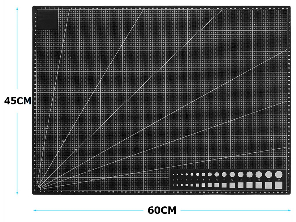 Placa pentru taiere precisa, modelare, fata-verso, cu auto-vindecare A2, 45 x 60 cm, scara clar vizibila, negru [2]