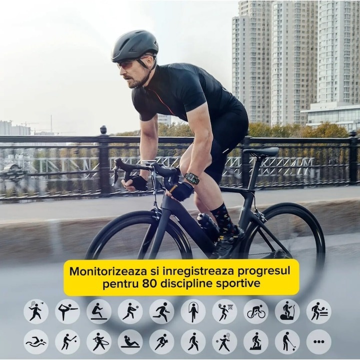 Ceas smartwatch, JR-FT5, Joyroom, monitorizare sport, rezistent apa, wireless, ecran HD 1.83’’, apelare Bluetooth, microfon, negru [8]