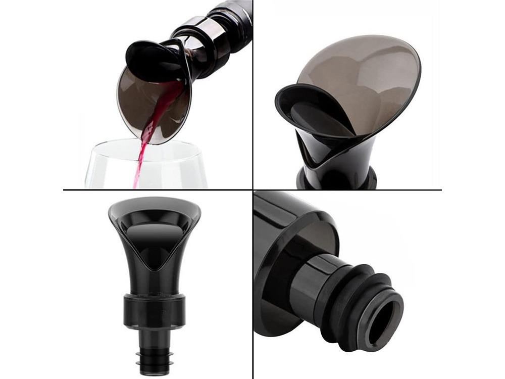 Dop pentru sticla de vin, multifunctional, 2 in 1, turnare si pastrarea vinului, plastic/silicon, negru [7]