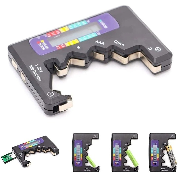 Tester digital pentru baterii, 9V si 1.5V, afisaj LCD, negru [5]