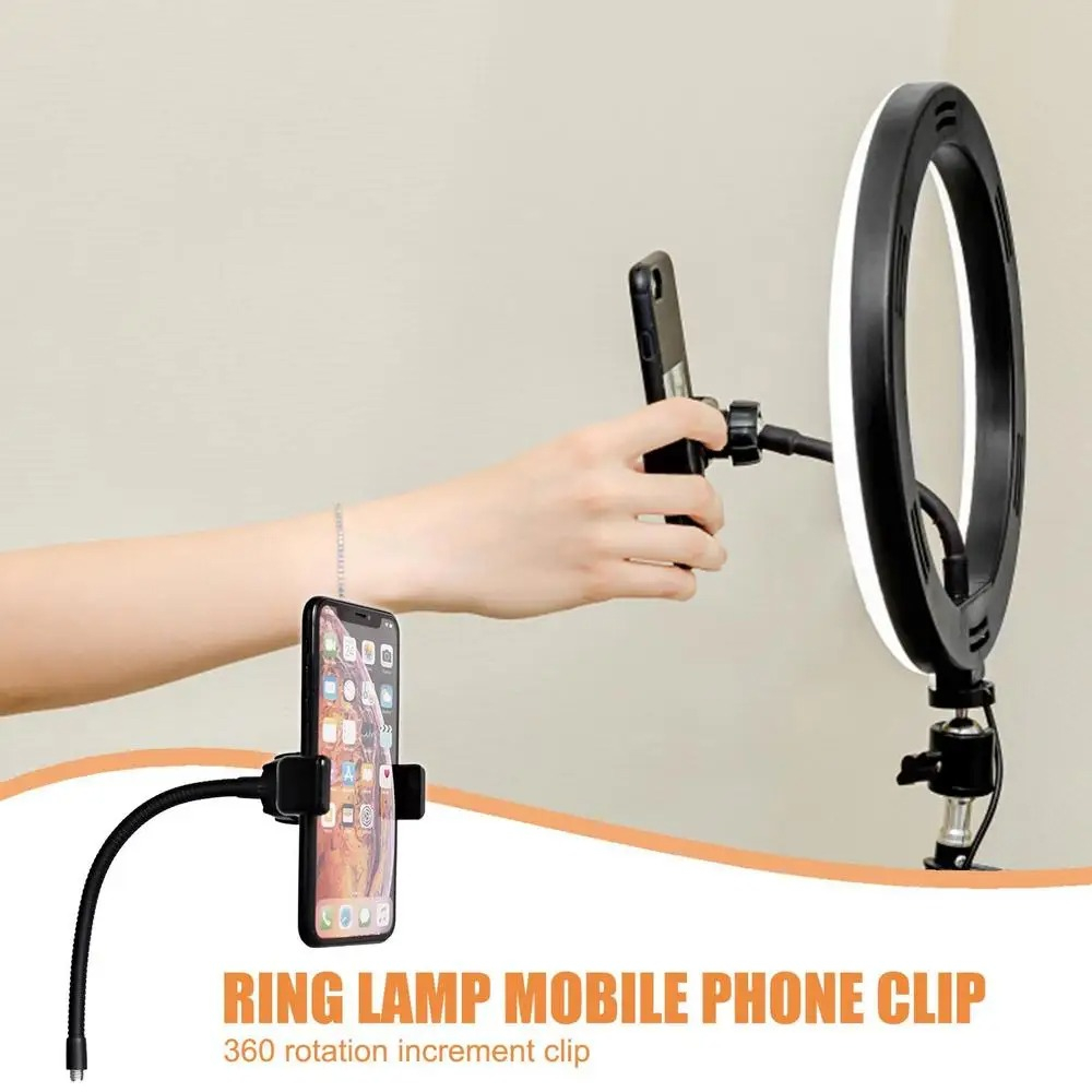 Suport de telefon cu surub, universal, 15 cm, pentru lampa circulara, ring light, ABS/metal, negru [7]