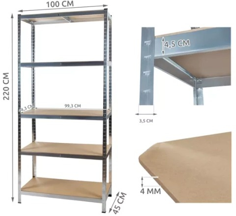 Raft metalic pentru depozitare, 5 polite, capacitate 175 kg/polita, total 875 kg, 220x100x45 cm [9]
