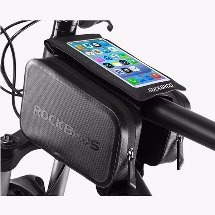 Geanta pentru bicicleta, impermeabila IPX6, husa pentru telefon, diagonala max 6", negru [9]
