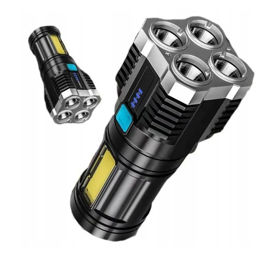 Lanterna portabila, 5 LED-uri, 4 moduri de iluminare, cablu Micro-USB inclus, ABS, baterie 1200 mAh, rezistenta la apa, negru [2]