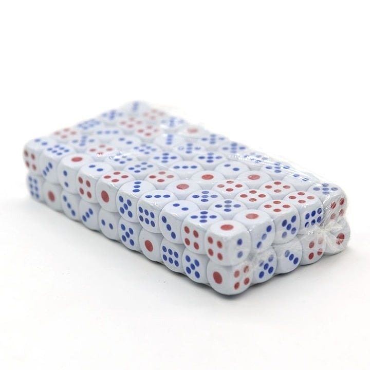 Set 50 zaruri albe cu puncte albastre si rosii, 13 mm, pentru jocuri de societate sau jocuri de noroc [12]
