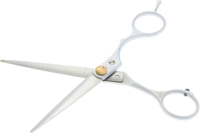 Foarfeca de tuns pentru coafura si frizerie, otel inoxidabil, 15 cm, design ergonomic, surub reglabil, lame 5.6 cm, ideala pentru incepatori, argintiu cu detalii aurii [10]