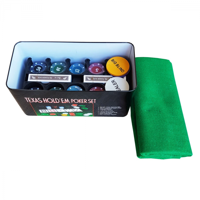 Set Poker Texas 200 jetoane numerotate,accesorii si carti incluse,cutie metalica depozitare - Multicolor [2]