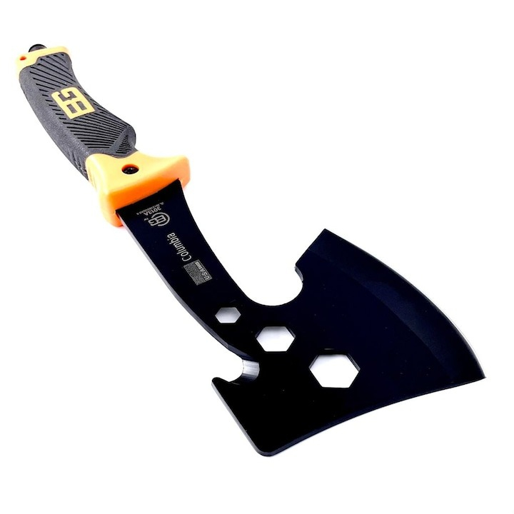 Topor multifunctional, pentru camping, drumetii, 30 cm, portocaliu, husa inclusa [6]