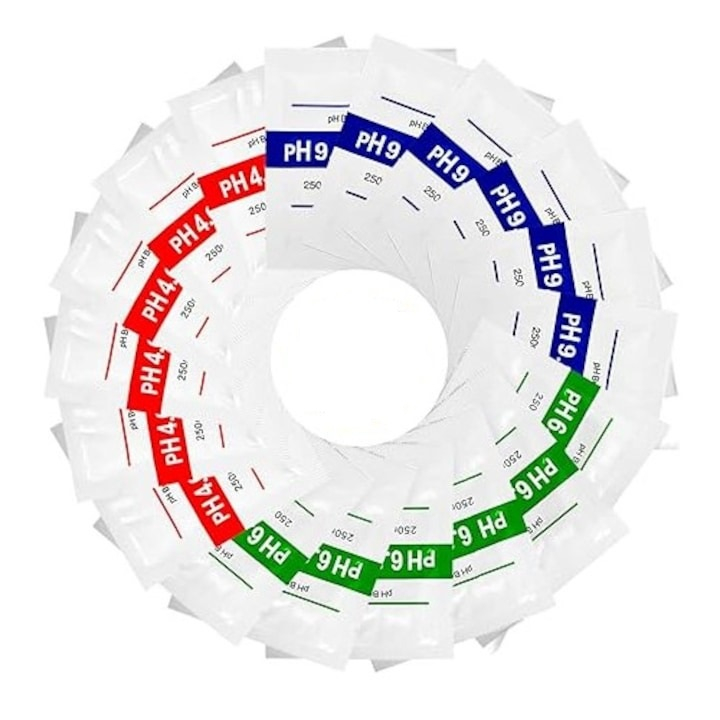 Set 18 plicuri solutii de calibrare apa, pentru PH, 4.00 pH, 6.86 pH si 9.18 pH